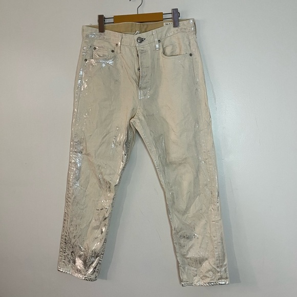 Rag & Bone Maya High-Rise Ankle Slim Jeans - 31 |Metallic Moonshine Coated Denim - Picture 14 of 16